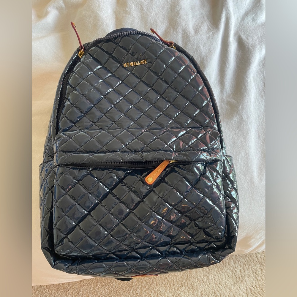 MZ Wallace navy blue lacquer backpack